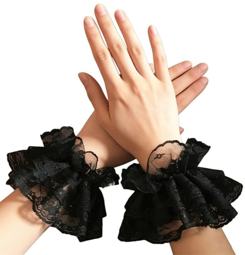 Oilmal Fake Sleeves, Women Fake Hand Sleeves Wrist Cuffs Ruffled Floral Lace Elastic Bracelet Steampunk Wedding Party Prom Clothing