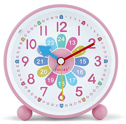 Lafocuse Sveglia per bambini rosa senza ticchettio, in metallo, facile da leggere, silenziosa, con luce notturna, sveglia analogica colorata, per ragazzi e ragazze, cameretta dei bambini, 10,5 cm