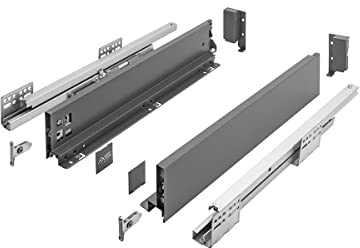 MS Beschläge Push to Open Schubladensystem Anthrazit Unterflurführung Schubkastensystem Vollauszug Schubladenauszug Schubladen-Set (Länge: 450mm, Höhe: 86mm)