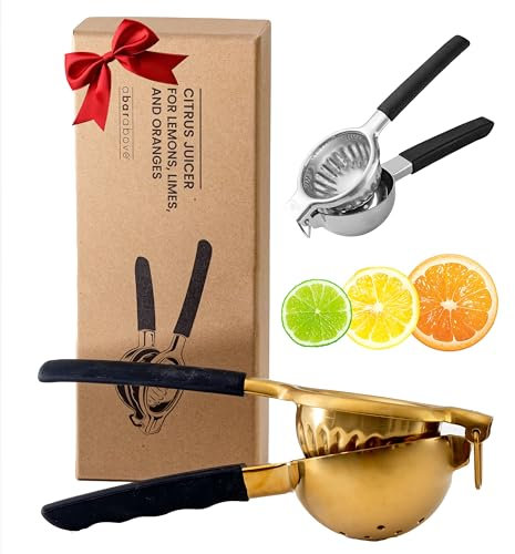 A Bar Above Presse-agrumes manuel de qualité supérieure, pour cocktails, en acier inoxydable, citron vert, citron et orange, pour mixologues, bars, extracteurs de jus de fruits, doré, 1 pièce