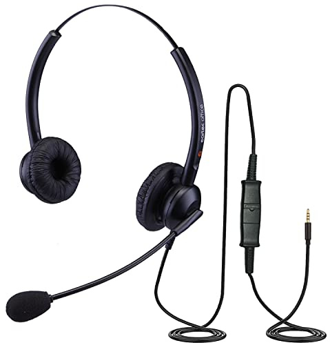 eartec office Headset für Yealink W73H W73P DECT-Mobilteil, HD-Sound, geringes Gewicht, Geräuschunterdrückung, Mikrofon, Doppelohr, 3,5-mm-Klinkenstecker, 4-poliges Kabel, EAR308D QD007P