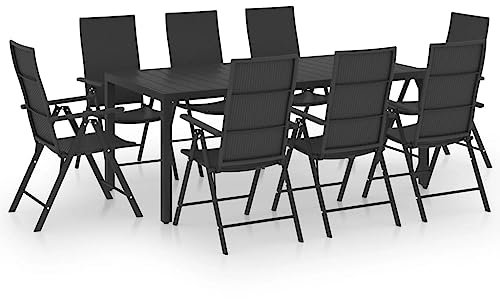 Gecheer 9-TLG.Garten-Essgruppe Gartenmöbel Set 8 Personen,Sitzgruppe 8+1,Tisch mit WPC-Tischplatte & Stühle,Balkon möbel Tterrassenmöbel Gartenlounge Set Gartengarnitur Schwarz
