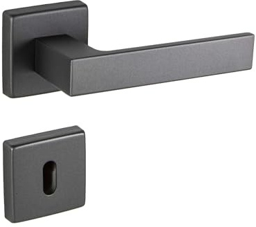 Gedotec Drückergarnitur Aluminium Türbeschlag Anthrazit matt Türgriff Zimmertür auf eckiger Rosette | BB - Buntbart | Türdrücker-Garnitur Innentür | PUSH 1317 | 1 Set mit Befestigungsmaterial