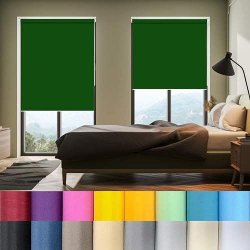 Rollos für Fernster ohne Bohren 115 x 150 cm Klemmrollo Rollo, Seitenzugrollo Klemmrollo Sonnenschutz & Sichtschutz, Ohne Bohren für innen Wandmontage, Dunkelgrün