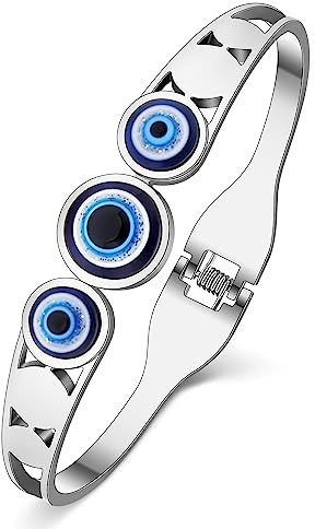 RAIDIN Edelstahl 18K Gold Silber plattiert süße Böse Auge Armreif Armband für Damen Mädchen Lucky Evil Eyes Armbänder Schutz Kristall Schmuck für Geburtstag Party Geschenk Charms (Silber-056)
