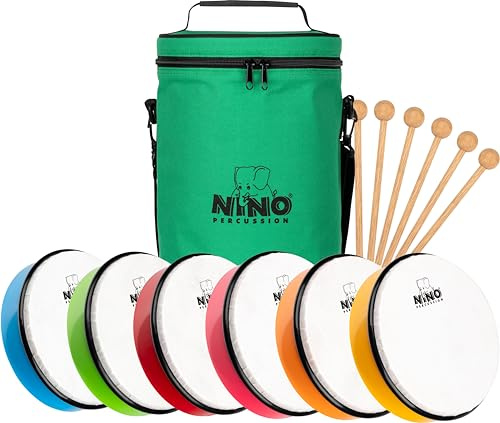 Nino Percussion Hand Drum Set, Mehrfarbig (NINOSET45) | Musikinstrument für Kinder ab 3 Jahren, 6-teilig, Durchmesser 8 Zoll, Kunststoff