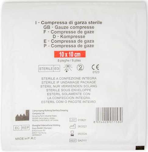Busta di garza compressa sterile 10x10 cm a 8 pieghe -
