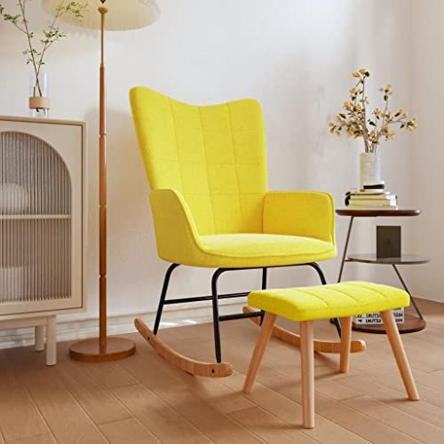 CINDERFUL Schaukelsessel mit Hocker Senfgelb Stoff, Sessel & Stühle