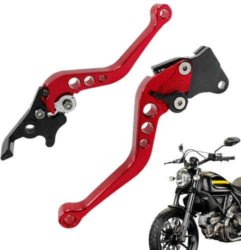 Lainiaoly 2 Pezzi Leva Frizione e Freno Moto DaCross, CNC in Alluminio Regolabile, Corte Con Cambio Chiaro, Rosso