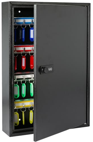 HMF 13664-02 Schlüsselschrank mit Zahlencode, Schlüsselkasten groß | 64 Haken | 45 x 30 x 8 cm | Schwarz