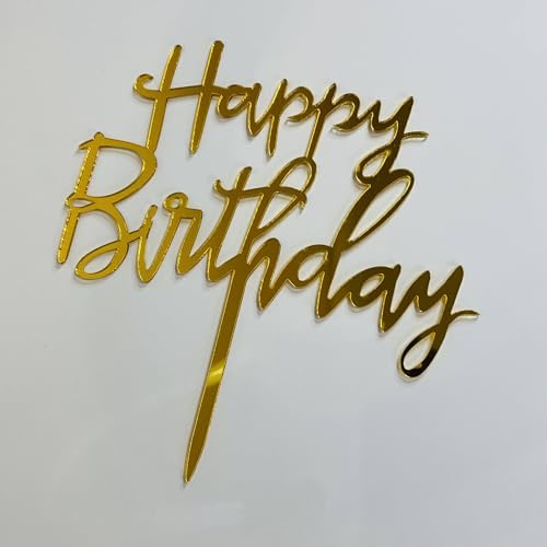 Craft Cart Mirror Gold Happy Birthday Acrylic Cake Topper Italic Letters for Party Decoration Design Idea