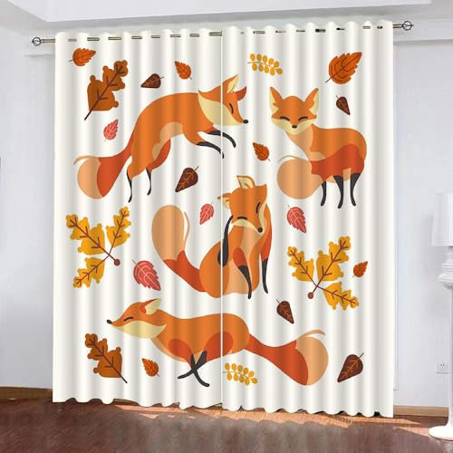 Verdunkelungsvorhänge mit Waldtieren für Kinderzimmer, 2 Paneele, 140 x 160 cm, wärmeisoliert, Kinderzimmer-Vorhänge für Jungen und Mädchen, ideal für Winter und Sommer, Ösen-Design, A12