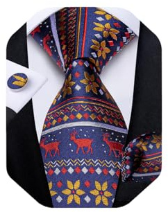 DiBanGu Ensemble cravate de Noël pour hommes Cravate festive amusante Tissée Poche Boutons de manchette carrés avec boîte cadeau