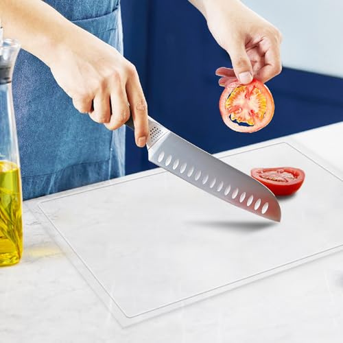 Tabla de cortar acrílica con ranura para jugo, tabla de cortar transparente antideslizante con borde de mostrador, tablas de cortar de 16 x 12.5 pulgadas para encimera de cocina, decoración estética
