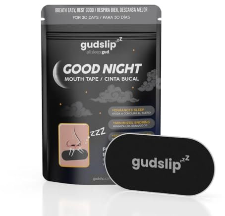 Cinta Bucal GudSlip® – 30 Cintas Bucales - Adhesivo Hipoalergénico para Promover la Respiración Nasal, Reducir Ronquidos y Mejorar la Calidad del Sueño – Cómoda y Segura para Uso Nocturno