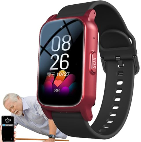 Weyot Orologio Intelligente per Anziani, Pulsante SOS, GPS, chiamate/videochiamate, Bracciale SOS Anziani salvavita, Pulsante Emergenza per Anziani,Red