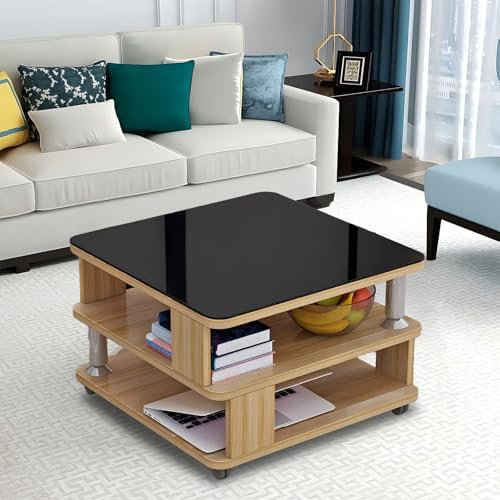 ZQHQKJ Quadratisch Couchtisch mit Stauraum, Tischplatte aus Gehärtetes Glas Wohnzimmertisch Klein Wohnzimmertisch, Sofatisch, Satztische for Balkon, Büro,Black c,60x60x55cm