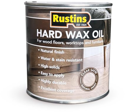 Rustins Hard Wax Oil Clear Satin Finish for Wood Floors Worktops & Furniture 1L