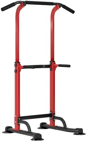 SDHYL Power Tower - Estación de dominadas, altura ajustable, para entrenamiento abdominal, para principiantes y profesionales, color rojo y negro