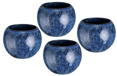 QUARKZMAN 4 Tazas de Té Chinas Japonesas de Cerámica de 5.07 Oz Juego de Té Gong Fu Hecho A Mano sin Asa Taza de Té Pequeña para Mate Té Café Vino Bebidas en Casa y Regalos, Azul