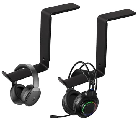 Wjwumha 2-Picecs Head Phone Holder for Monitor Self-Adhesive Metal Headset Mount for Screen Side Headphone Hanger Hooks- Load 10Lbs for All Headphone