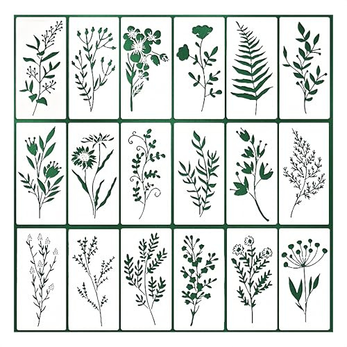 CZAKOMIX 18 Plantillas Reutilizables Para Pintar – Flores, Césped Y Motivos Decorativos, Plantillas Pintadas A Mano, Plantillas Dibujo, – Ideales Para Paredes, Textiles, Scrapbooking Y Proyectos Diy