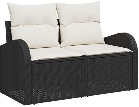 vidaXL Gartensofa mit Kissen Schwarz 124 x 62 x 69cm Poly-Rattan