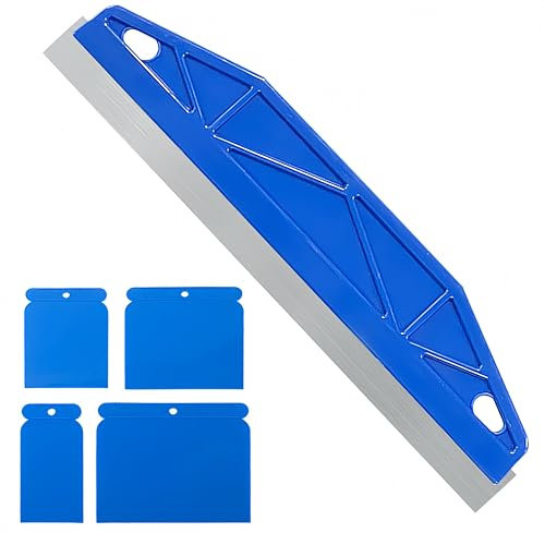 12-Inch Stainless Steel Paint Edger Tool, 4 Scrapers, Cutting in Tools for Painting, Paint Shield for Cutting in, Wallpaper Scraper Painting Tools for Repairing Walls Ceilings Baseboards (Blue, 1+4)