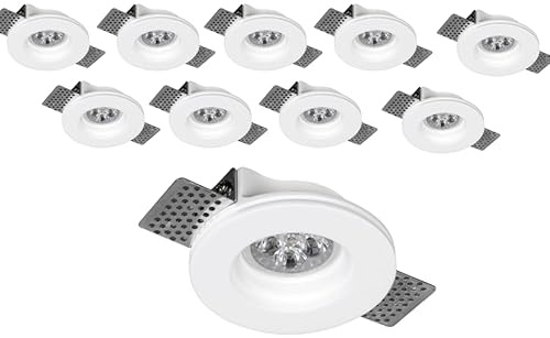 inferramenta Set 12 Portafaretto Incasso Quadrato o Rotondo in Gesso Ceramico – Verniciabile, Completo di Portalampada GU10 (Rotondo)