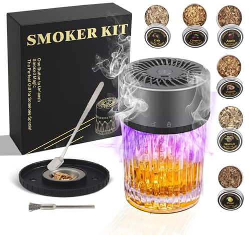 Electric Whiskey Smoker Kit, Rechargeable Cocktail Smoker Machine with 6 Wood Chips (Apple/Oak/Cherry), Type-C Fast Charging, 120 Ignitions, Fits 3.5 Glasses,Gift for Men, Dad, Husband