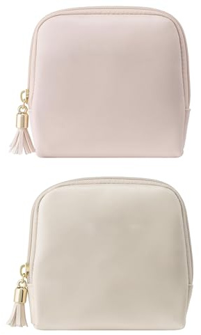 Meunhy Travel Jewellery Pouch, 2PCS Jewellery Pouches with Zipper,Travel Jewelry Organizer, Easy to Carry for Rings Bracelets Necklaces and Earrings (Beige, Pink)