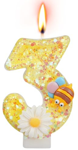 Alaoo Geburtstagskerzen Zahlen 3, Gelb Schmetterling Zahl Kerzen für Kuchen | 3D Schmetterling Geburtstagskerzen,Kuchen Topper Dekoration Kuchendeko Geburtstag,Geburtstagskerzen für Geburtstagsdeko