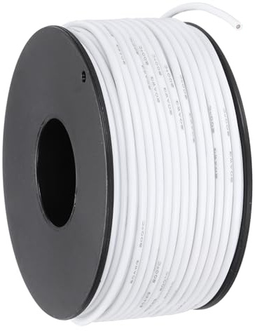 QUARKZMAN 20 AWG Fil Electrique Silicone 30.5m/100ft, 20 Gauge Bobine de Fil Électrique en Cuivre Étamé Haute Température 200 Celsius/392 Fahrenheit pour Câblage de Modèles DIY, Blanc