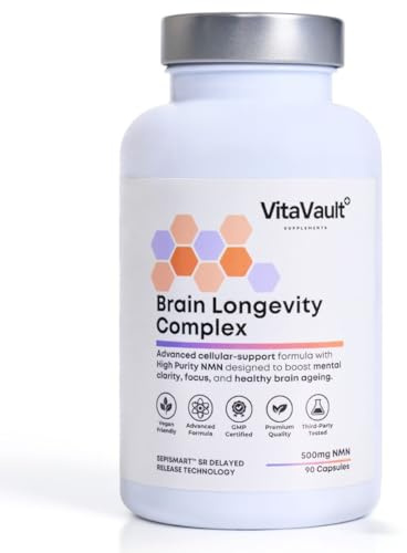 VitaVault NMN Supplement | 500mg with Resveratrol, Quercetin, TMG & Pterostilbene | NAD+ Support | 90 Capsules | Brain Longevity Complex | Supports Focus & Healthy Ageing | Sustained Release
