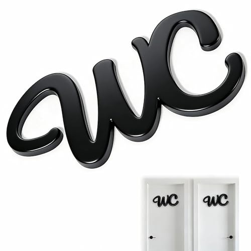 Unisex WC Sign Self-Adhesive 23x12.5cm Black Acrylic Toilet Signs for Door, Modern Multi-Site Bathroom Door Plaque for Home Hotel Office Restaurant Parking