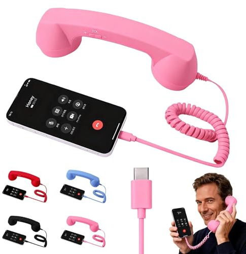Ricevitore per telefono retrò per iPhone e Android, 2026 nuovo ricevitore cablato di tipo C con microfono e altoparlante, maniglia vintage in stile fisso per chiamate con cancellazione del rumore