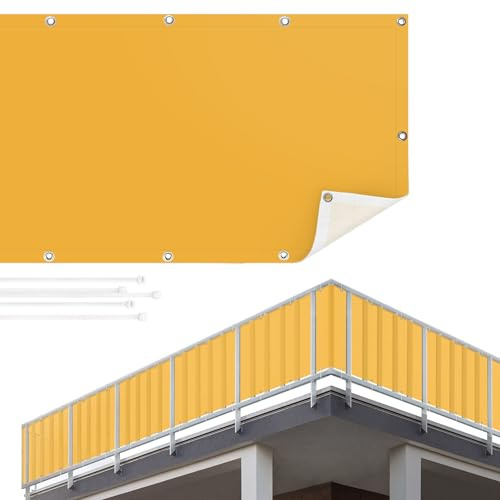 micasia Balkon Sichtschutz Gelb 90 x 100 cm inkl. Kabelbinder Wetterfest Blickschutz Balkonverkleidung Balkonbespannung Sonnenschutz Balkongeländer Windschutz Terrasse Garten Deko Ideen TEXBS_1272
