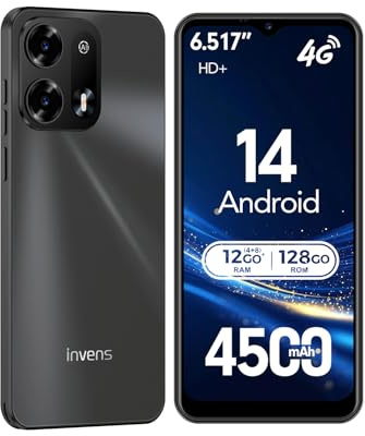 invens Note TK02 Smartphone Android14 Pas Cher,téléphone Portable 4G débloqué Double SIM sans Forfait,Grand écran 6.52 HD+,12+128Go Extensible 256Go,Batterie Longue durée 4500mAh–Noir de Minuit