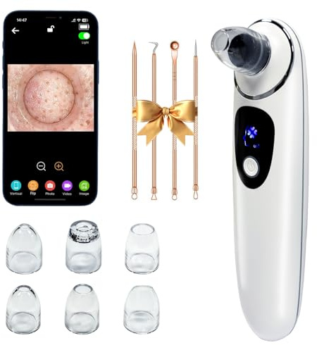 2026 Pore Vacuum with Camerafor, USB Rechargeable Blackhead Remover Vacuum,3 Levels Adjustable Pore Vacuum Blackhead Remover, 2Suction Heads,Face Vacuum Pore Cleanser for Women & Men-White
