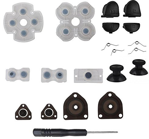 Für Sony PlayStation 4 PS4 Für Dualshock 4 L1 R1 L2 R2 Trigger Federn Tasten + 2 Joystick Daumen Sticks + 4 Federn + 1 Schraubendreher + 1 Set Silikon leitfähigem Gummi Pads