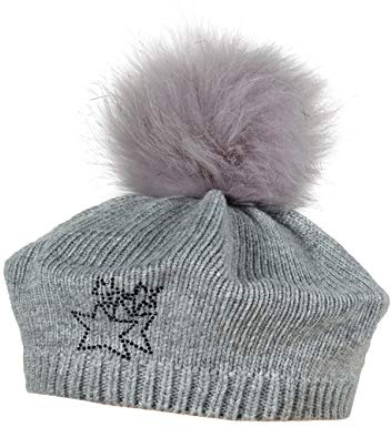 maximo Gorro para niña con Brillantes y pompón de Piel sintética. Gris (grisáceo 5). 51-523