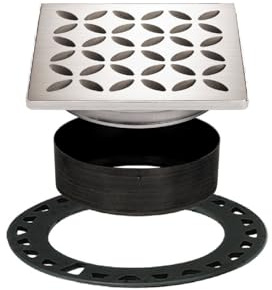 Schluter Kerdi-Drain Grate Kit with Integrated Slope Bonding Flange - Ideal for Bathroom or Wet Rooms - 4 Brushed Stainless Steel Floral, Adjustable - KDIF4GRKEBD5