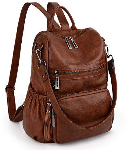 UTO Damen Rucksack PU Washed Leder Modischer Multifunktionsrucksack mit Quastendesign Lässige Schultertaschen Frauen Tasche mehres Kompartiment Schule Schulrucksack Damen-Rucksackhandtaschen