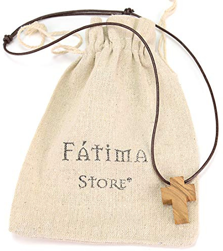 Fatima Store Cruz de Madera de Olivo, Colgante Hombre o Collar Mujer. Hecha a Mano en Jerusalén, Tierra Santa, por Expertos Artesanos en Belén