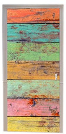 A.Monamour Türtapete Selbstklebend Türfolie Türposter 3D Bunte Vintage Holzbretter Bemalten Bretter Holz Textur Hintergrund Vinyl Folie Türdeko Tapete Wandbild Türaufkleber Türtattoo 83 x 204 cm