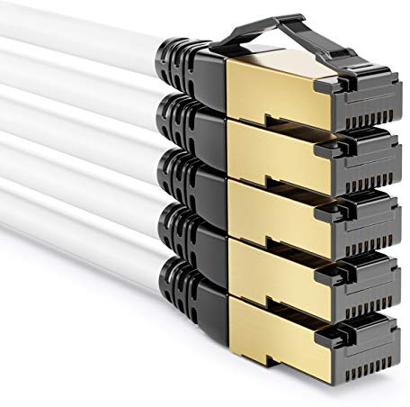 deleyCON 5x 2m CAT8.1 Patch Red Datos S/FTP PIMF 2000 MHz 40 Gbit RJ45 LAN DSL CAT.8 Ethernet Línea RJ45 Conector - Blanco