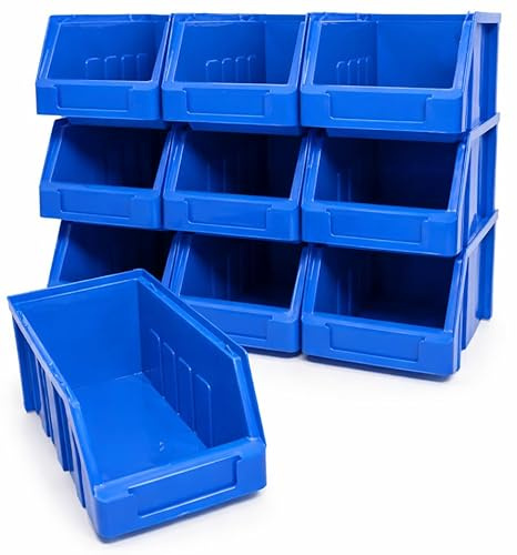 EQUIP247UK BLUE SIZE 2 STACKING STORAGE BINS PLASTIC PARTS BINS (10)