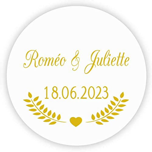 MameArt 50stk 4cm Aufkleber Hochzeit Personalisiert, Sticker für Hochzeit Selbstgemacht Taufe Kommunion Geburtstag Feste Geschenke Präsente (Gold B)
