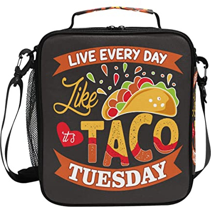 Live Every Day Like Taco Tuesday Lunch Bag para el trabajo escolar, niños y mujeres con correa ajustable de viaje, pesca, picnic, almuerzo