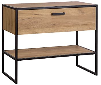 PIASKI Mueble de Lavabo con encimera 90 cm Brooklin, Mueble para Lavabo sobre encimera, Mueble de Lavabo con Patas, Estilo Industrial, Loft, Color Roble/Negro